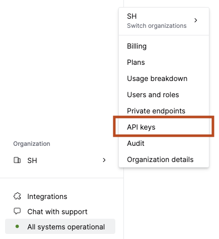 API Keys 탭